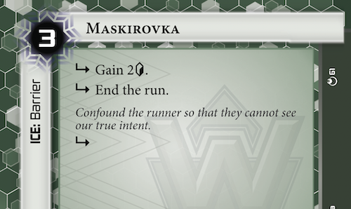 The text box from Maskirovka. Beneath the flavor text, there is an extra subroutine icon (with no associated text).