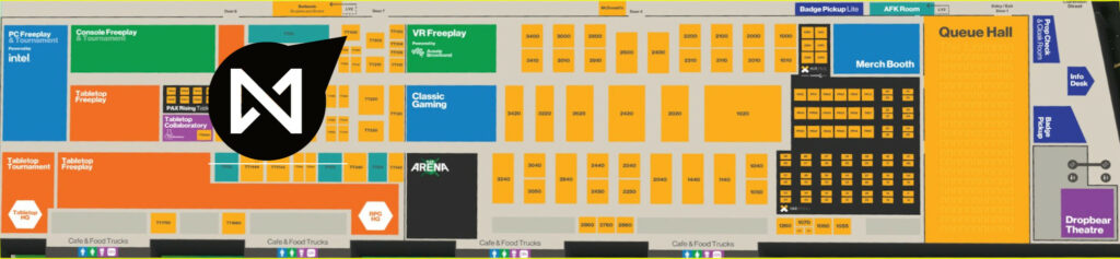 Map denoting the Null Signal Games booth's location on the PAX Aus convention floor