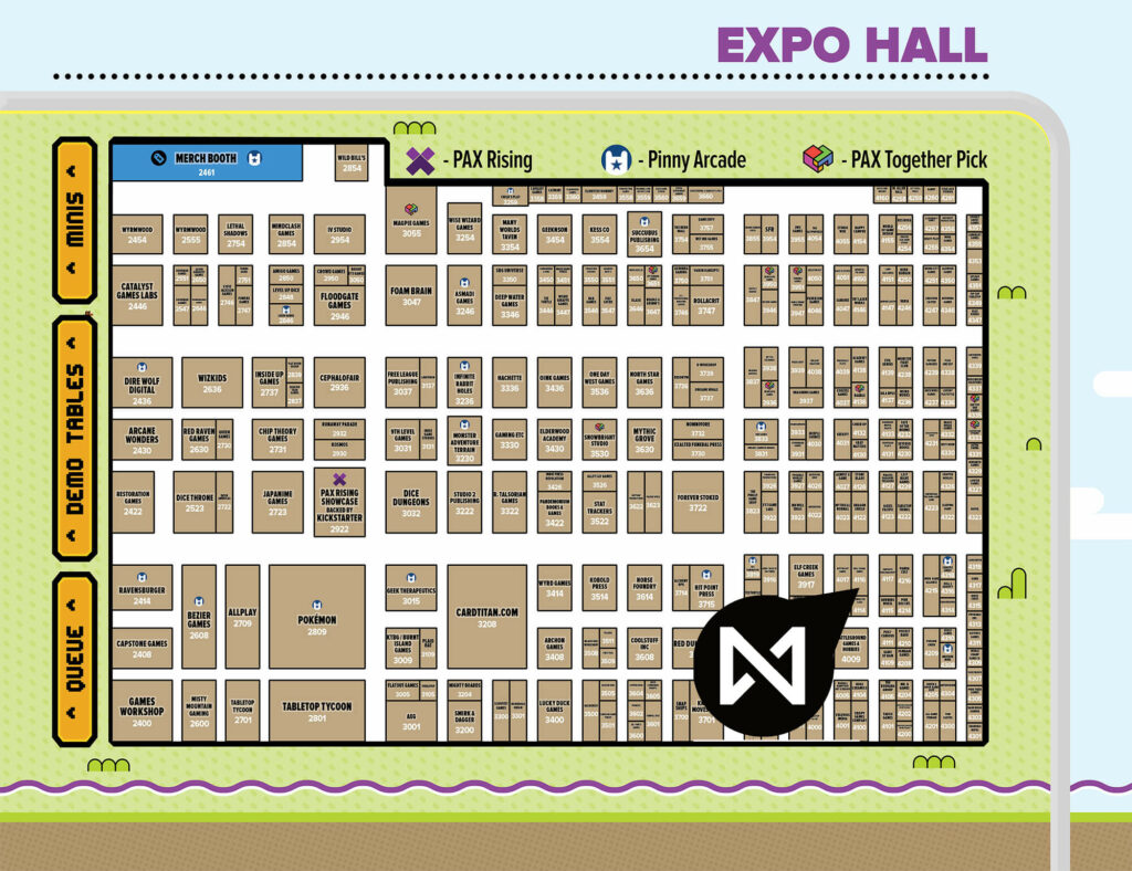 Pax Unplugged Expo Hall Map showing location of NSG booth