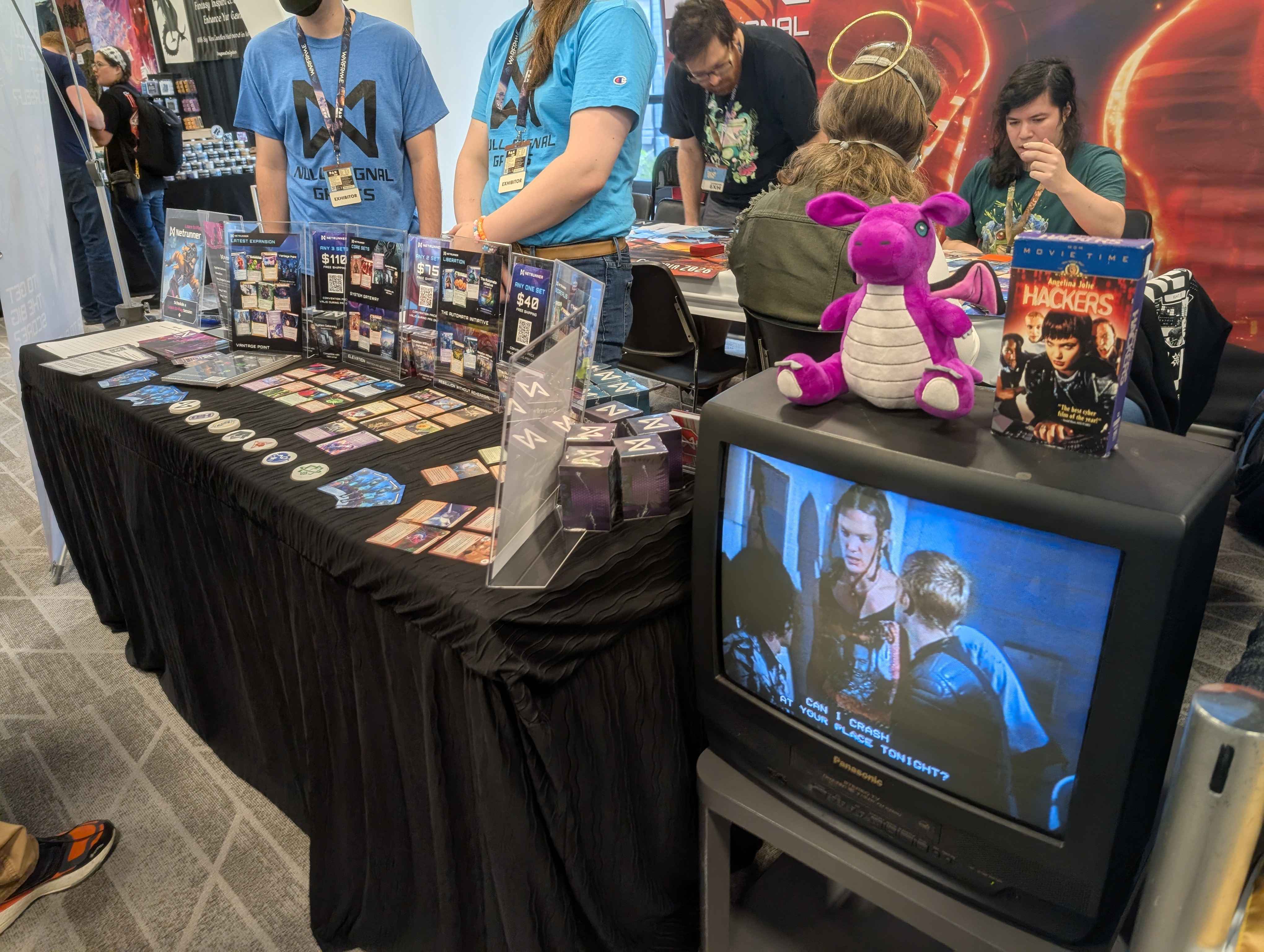 Netrunners at PAX West 2026 enjoying Hackers on VHS on a CRT monitor